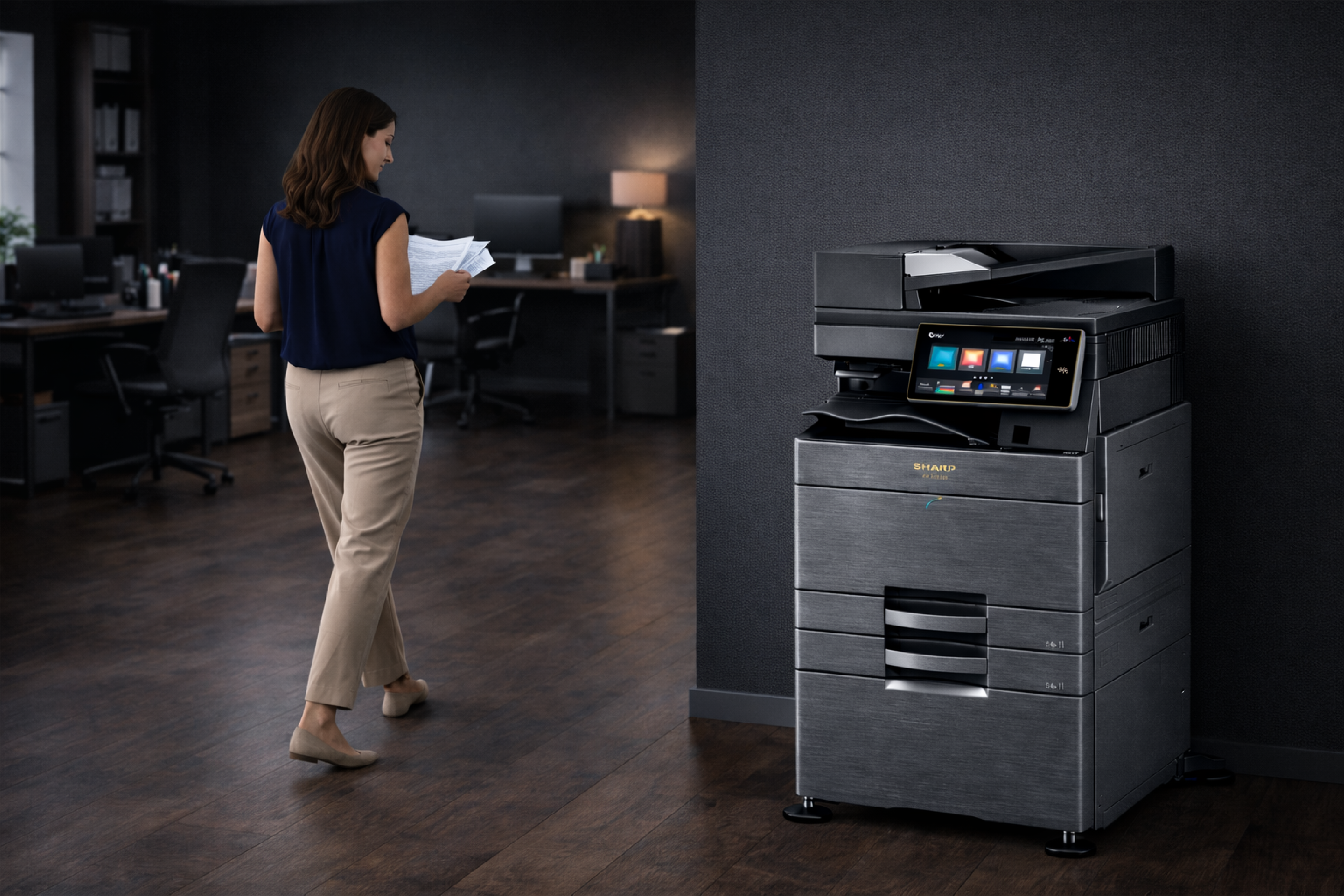 Professional office printer in modern workplace
